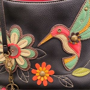 Chaka Crossbody Compact Hummingbird Butterfly Black Bag